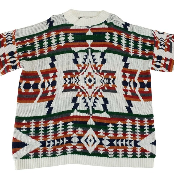 Vtg DIANA MARCO Plus Size 22? Multicolor Geometric Chunky Hipster Long Sleeve - Picture 4 of 9